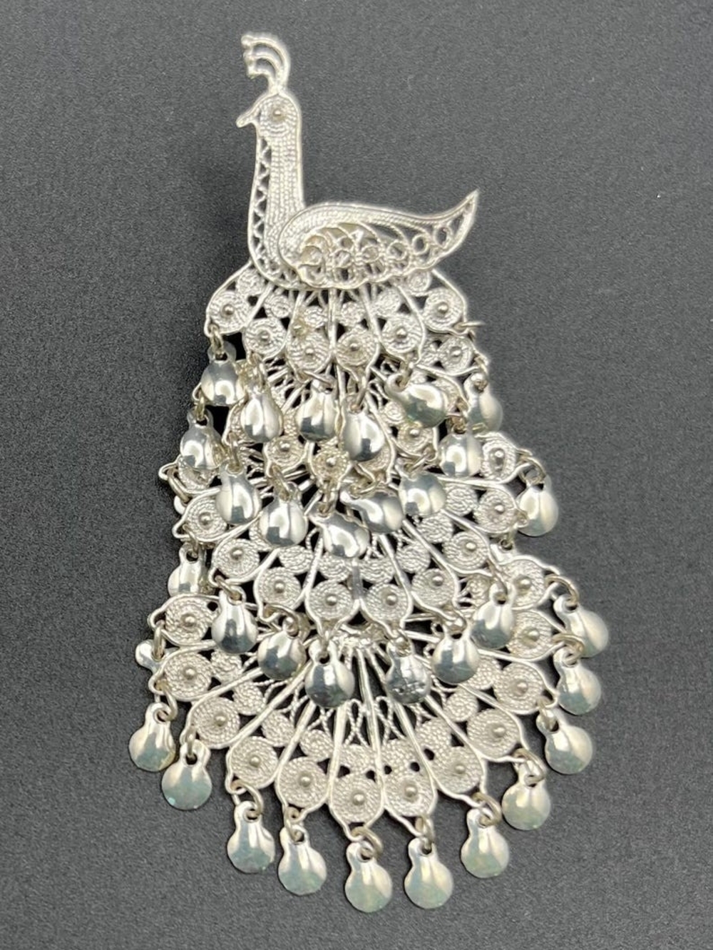 Vintage 925 Silver Articulated Peacock Earrings - Picture 3 of 10